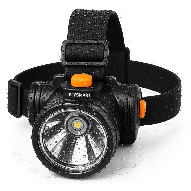 Flysmart 100W Rechargeable LED Head Torch Headlight Upto 1km Range with 8 Hours Continous Light, Two Light Modes Feature for Farmers Camping Caving Hiking Trekking Cycling Running etc - Image 1