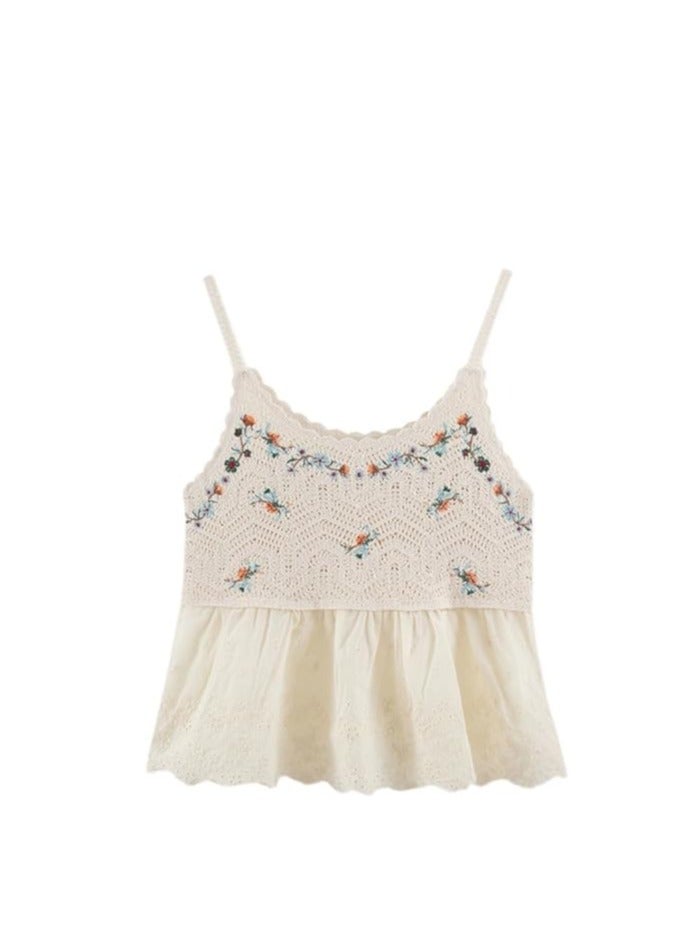 Women's Summer Crochet Sleeveless Crop Top Colorful Floral Embroidery Knit Camisole Vest Y2K Boho Tank Top Cash Mayo  - Image 1