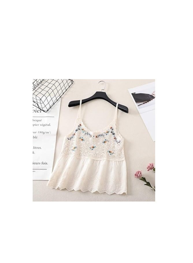 Women's Summer Crochet Sleeveless Crop Top Colorful Floral Embroidery Knit Camisole Vest Y2K Boho Tank Top Cash Mayo  - Image 2