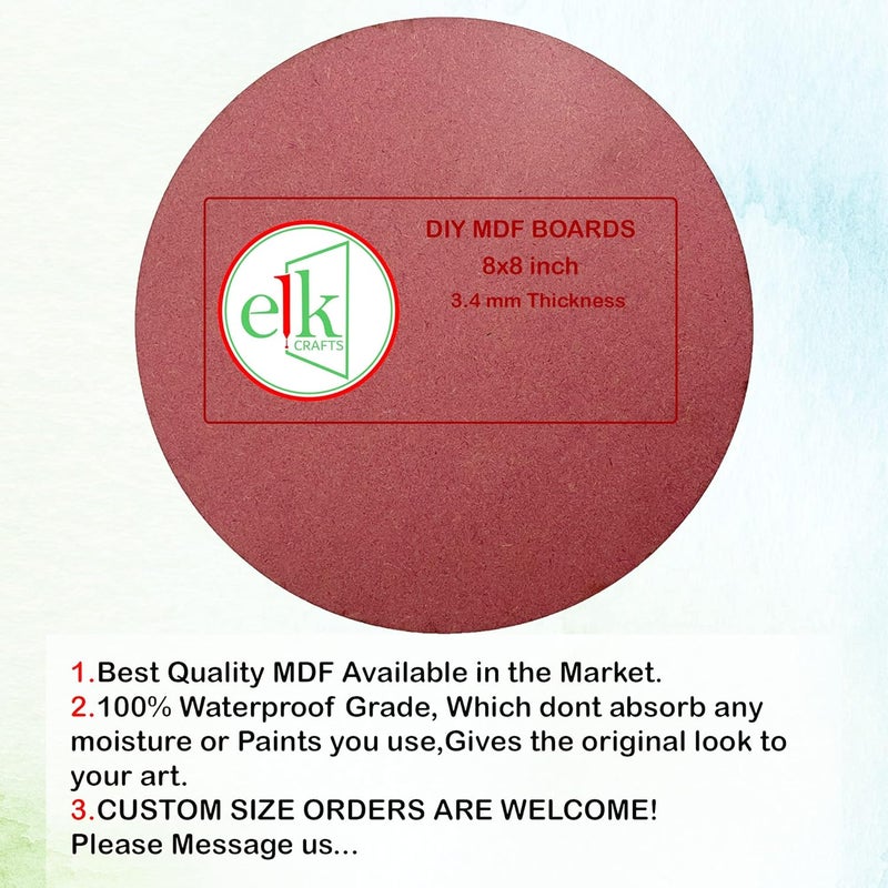 ELK MDF Art Board 34 mm 8 inch 20 cm inch Highest Quality Waterproof Grade Round Craft Board Painting Board for Resin Art Mandala Art Painting PyrographyPack of 15 - Image 2