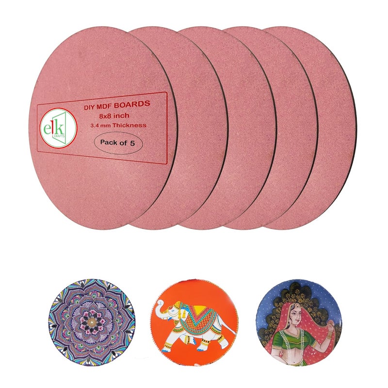 ELK MDF Art Board 34 mm 8 inch 20 cm inch Highest Quality Waterproof Grade Round Craft Board Painting Board for Resin Art Mandala Art Painting PyrographyPack of 15 - Image 1