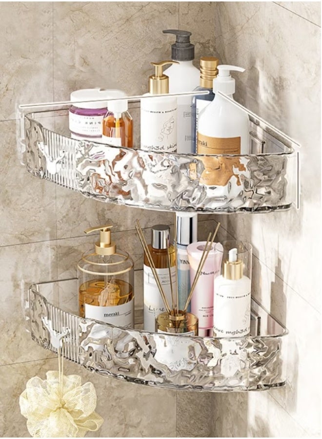 Shower Caddy Shelf, Set Of 2pcs, Corner Bathroom Shelf For Bathroom Organizer And Storage, No-Drilling Shower Organizer, Transparent ABS+PET Bathroom Accessories (Transparent White)