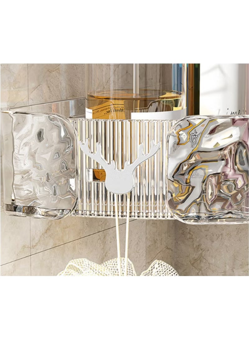 Shower Caddy Shelf, Set Of 2pcs, Corner Bathroom Shelf For Bathroom Organizer And Storage, No-Drilling Shower Organizer, Transparent ABS+PET Bathroom Accessories (Transparent White)