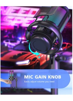 Anmi Gaming Microphone,Condenser USB Microphone,Gaming USB Microphone For PC PS5,Condenser Mic With Quick Mute RGB Indicator Pop Filter, Gain Knob & Monitoring Jack For Streaming  - Image 3