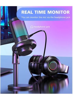 Anmi Gaming Microphone,Condenser USB Microphone,Gaming USB Microphone For PC PS5,Condenser Mic With Quick Mute RGB Indicator Pop Filter, Gain Knob & Monitoring Jack For Streaming  - Image 4
