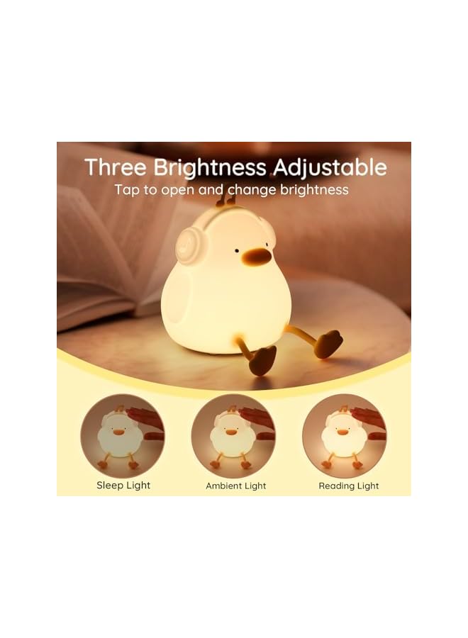The Bros LED Happy Duck Night Light for Kids, 3 Level Dimmable Nursery Nightlight, Kawaii Silicone Squishy Light Up Duck Nursery Lamp, Bedside Touch Lamp Creative Gifts for Boys Girls Room Decor - Image 3