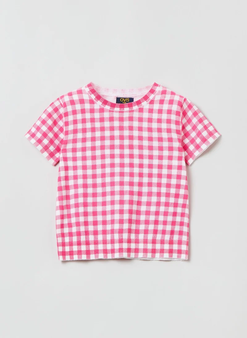 او في اس OVS Jersey T-Shirt With Gingham Pattern