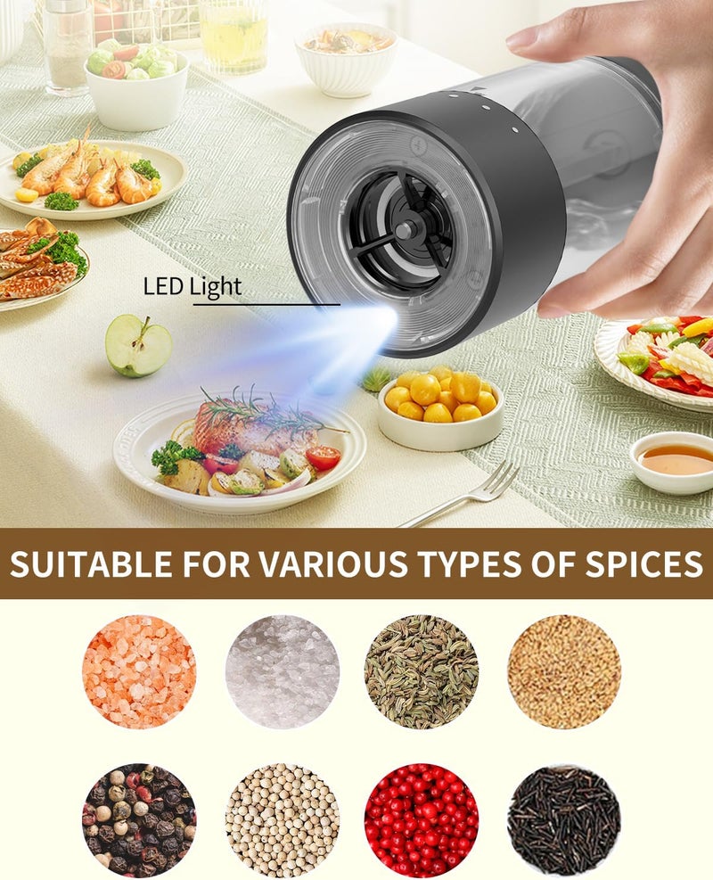 CircleJoy Electric Salt and Pepper Grinder Set Rechargeable Salt and Pepper Mills with 6-Level External Adjustable Coarseness, White LED Light and Storage Base, Black - Image 4