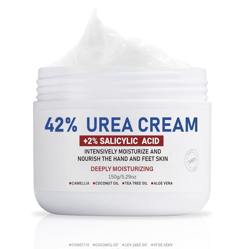OUKEYA Urea Cream 42% plus Salicylic Acid 2% Net 5.29 Oz for Dry Cracked Feet, Heels, Knees, Elbows, Hands Repair Treatment. Moisturizes and Removes Corns, Calluses, Dead Skin, and Softens Toenails