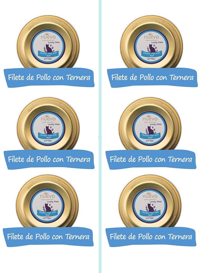 Nuevo Super-Premium Lovely Filets Chicken Fillet with Beef wet cat food - 6 cans, each can size 80g - Image 1