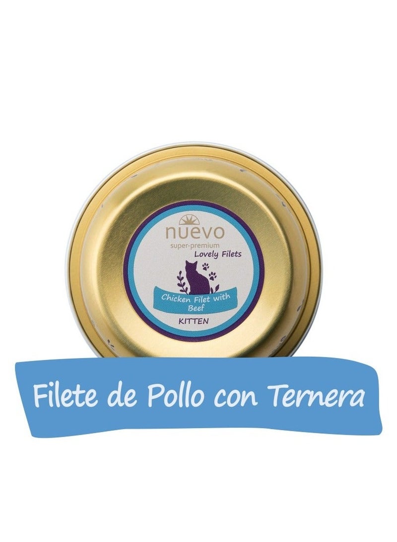 Nuevo Super-Premium Lovely Filets Chicken Fillet with Beef wet cat food - 6 cans, each can size 80g - Image 2