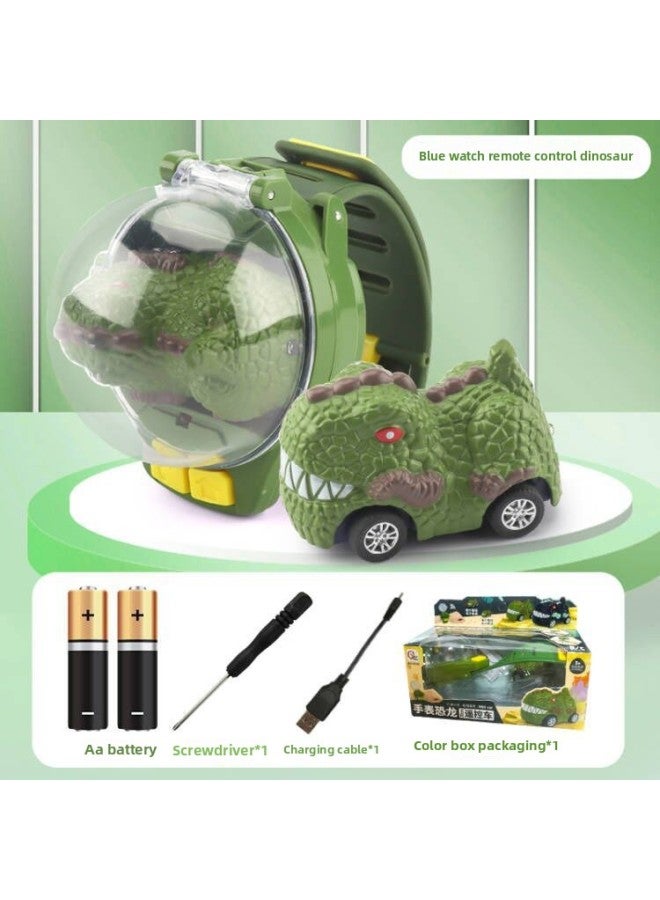 Electric Watch Remote Control Car Mini Tank Dinosaur Racing USB Charging 3 Children 4 Toys Wholesale-Color:Watch Remote Control Alloy Dinosaur Car 【USB Charging】 Green To Send The Battery - Image 1