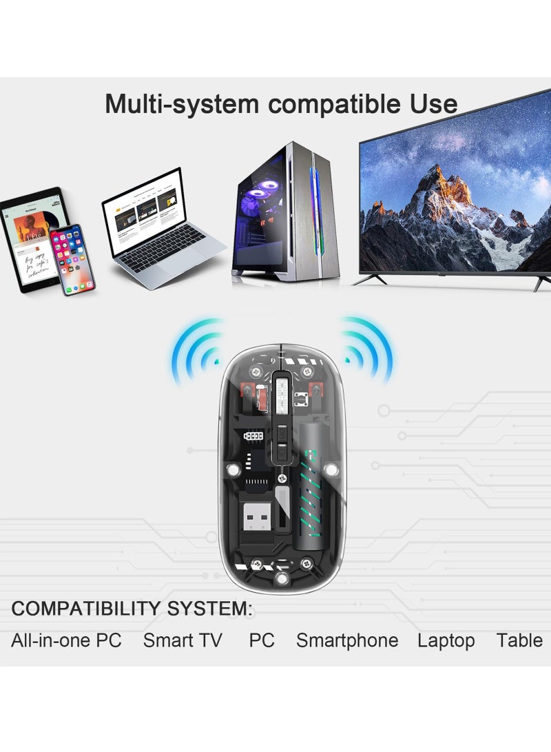 لياوسيسي فأرة لاسلكية شفافة صامتة بتقنية البلوتوث(إصدار 5.2 + تردد 2.4 جيجا هرتز - دقة 1600 نقطة في البوصة)مع مستقبل يو إس بي، وبطارية قابلة لإعادة الشحنتصميم أنيق سحري لنقر هادئتدعم الاقتران مع أجهزة متعددةوحساسية قابلة للتعديل - Image 3