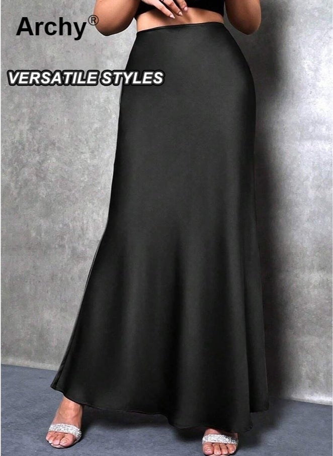 Archy Women's Satin Maxi Skirt - High Waist, Solid Color, A-Line Silhouette | Elegant Silk-Like Texture for Casual & Formal Occasions Maxi A-line Skirt Spring & Summer - Image 2