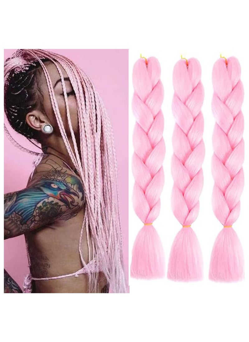 Estelle African braids Hair Extension,Crochet Braiding Hair Extensions Synthetic Braiding Hair High Temperature Synthetic Fiber Yaki Jumbo Braiding Hair (Pink 3 pcs)  - Image 1