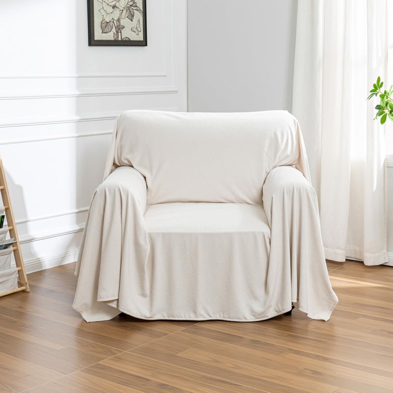 MEETSKY Chair Cover Cat Scratch Proof Recliner Chair Covers, Oversized Armchair Sofa Covers Washable Sofa Slipcover for Single Couch, Soft Small Couch Slipcover for Pets Dogs, 71" x 91", Creamy White - Image 1