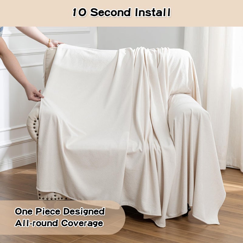 MEETSKY Chair Cover Cat Scratch Proof Recliner Chair Covers, Oversized Armchair Sofa Covers Washable Sofa Slipcover for Single Couch, Soft Small Couch Slipcover for Pets Dogs, 71" x 91", Creamy White - Image 4