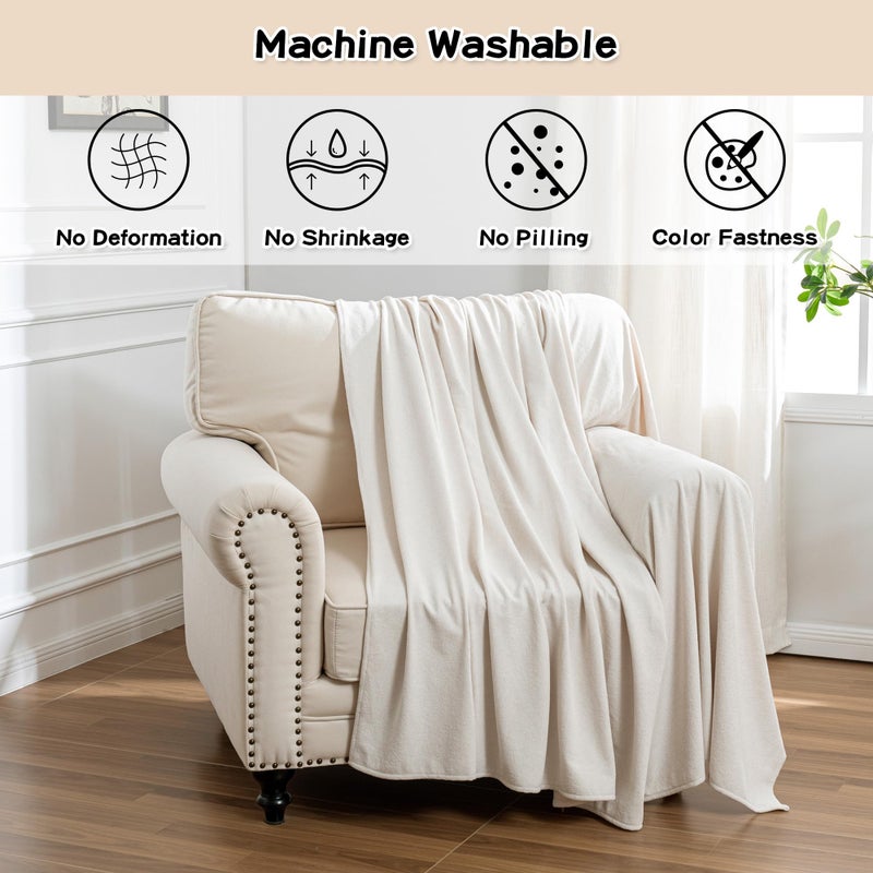MEETSKY Chair Cover Cat Scratch Proof Recliner Chair Covers, Oversized Armchair Sofa Covers Washable Sofa Slipcover for Single Couch, Soft Small Couch Slipcover for Pets Dogs, 71" x 91", Creamy White - Image 3