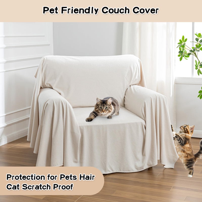 MEETSKY Chair Cover Cat Scratch Proof Recliner Chair Covers, Oversized Armchair Sofa Covers Washable Sofa Slipcover for Single Couch, Soft Small Couch Slipcover for Pets Dogs, 71" x 91", Creamy White - Image 2