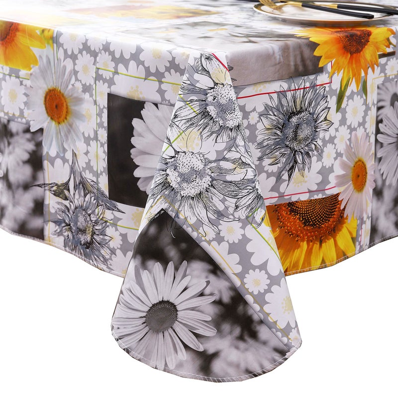 Heavy Duty Vinyl Tablecloth with Flannel Backing Waterproof OilProof Plastic Table Cloth StainResistant Wipeable Rectangle or Square Table Cover for Indoor and Outdoor Sunflower 60X102 Inch