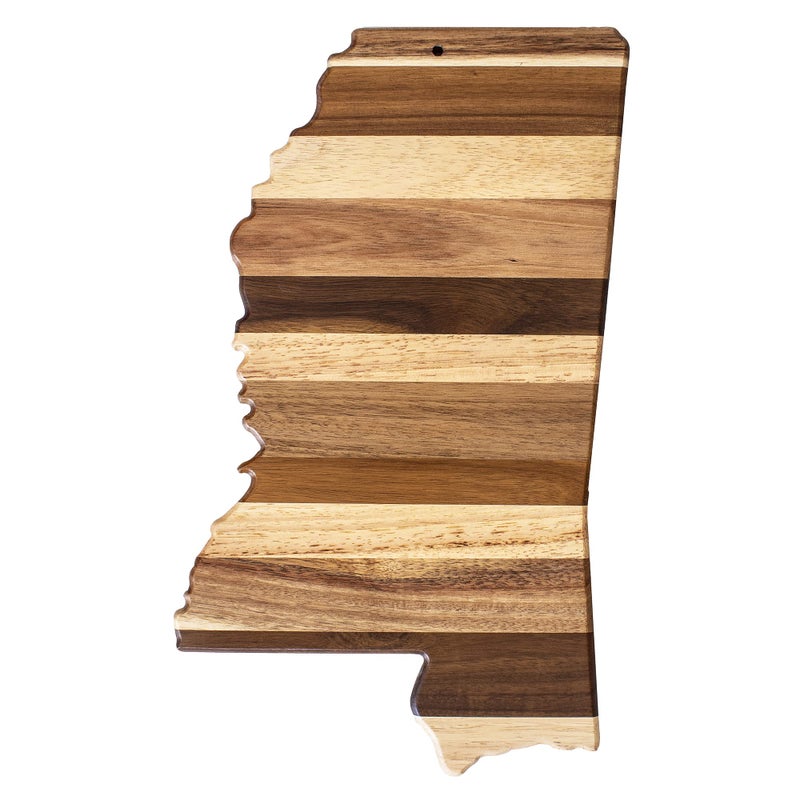 Totally Bamboo Rock  Branch Shiplap Series Mississippi State Shaped Wood Cutting Board and Charcuterie Serving Platter Includes Hang Tie for Wall Display