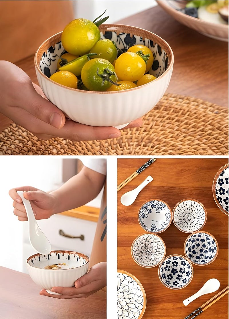 YOMITH Ceramic Dinnerware Set Floral Design Kitchen and Dining Porcelain Serving Dinner Set 2 Plates 4 Bowls 4 Soup Spoon 4 Wooden Chopsticks Set of 14 - Image 5