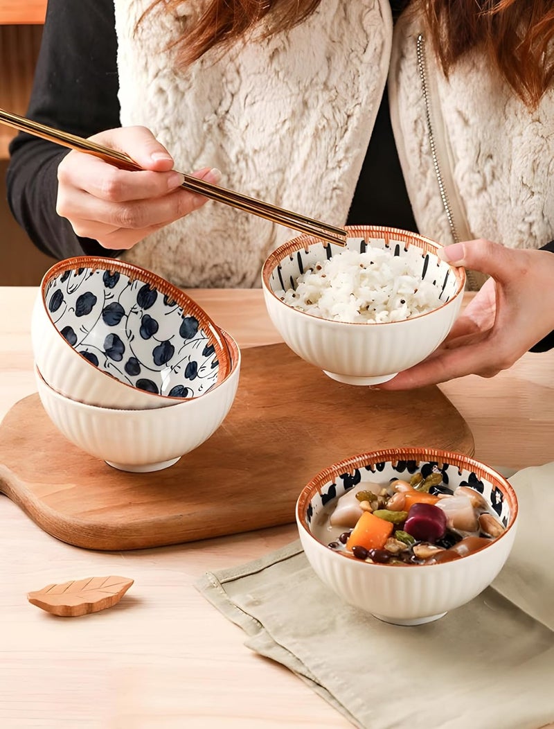 YOMITH Ceramic Dinnerware Set Floral Design Kitchen and Dining Porcelain Serving Dinner Set 2 Plates 4 Bowls 4 Soup Spoon 4 Wooden Chopsticks Set of 14 - Image 4