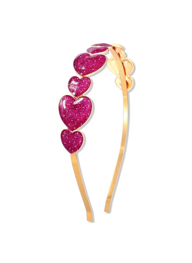 HZEYN Valentine'S Day Headband Glitter Heart Headband Sparky Sweet Love Heart Hairband Hair Accessories For Women Girls Festive Holiday Gift Fuchsia - Image 1