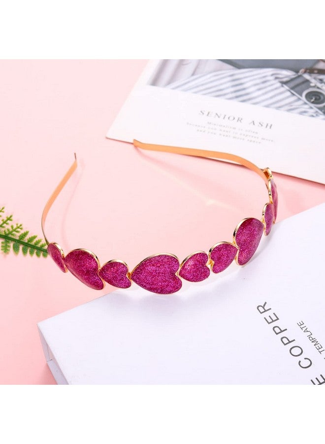 HZEYN Valentine'S Day Headband Glitter Heart Headband Sparky Sweet Love Heart Hairband Hair Accessories For Women Girls Festive Holiday Gift Fuchsia - Image 3