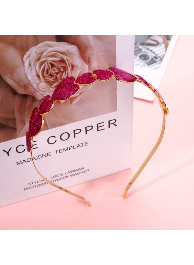 HZEYN Valentine'S Day Headband Glitter Heart Headband Sparky Sweet Love Heart Hairband Hair Accessories For Women Girls Festive Holiday Gift Fuchsia - Image 2