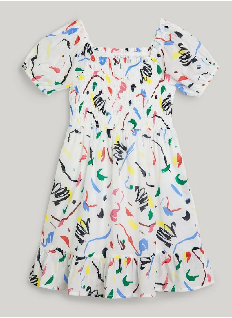 TOMMY HILFIGER Girls' Abstract Print Smock Dress -  Pure organic cotton, Multicolor