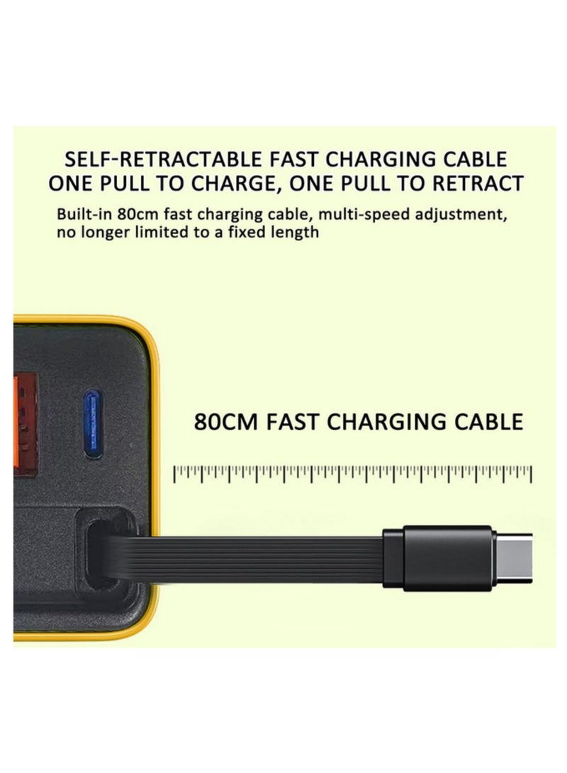 3 in 1 GaN Charger 80W MAX Fast Charger Block with Retractable Type C Cable 2 USB Ports Portable Adapter for iPhone Smartphone Mobile Phone UK plug - Image 4