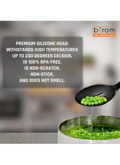 Beram Silicone Slotted Spoon with Wooden Handle, Heat-Resistant, Non-Scratch Cooking Utensil for Stirring, Scooping, Mixing, and Serving, Durable and Versatile Kitchen Tool, Black  - Image 3