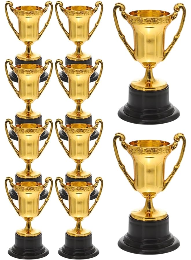 KASTWAVE Trophy Cups, 10 Pcs Plastic Gold Trophy Medal Mini Reward Small Prize Cup Props, Reward Your Winners with 10 Gold Plastic Trophy Cups - Perfect for Kids School Competitions and Parties