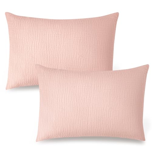 Konssy Muslin Toddler Pillowcase for 13x18 Pillow 2 Pack Soft Breathable Cotton Toddler Pillow Case 100 Cotton Travel Pillow Covers for Baby Kids Pink - Image 1