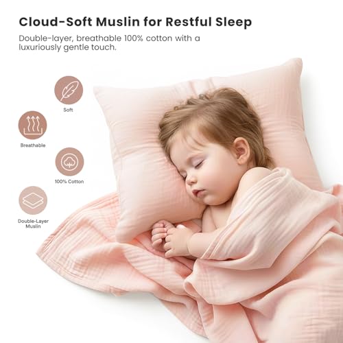 Konssy Muslin Toddler Pillowcase for 13x18 Pillow 2 Pack Soft Breathable Cotton Toddler Pillow Case 100 Cotton Travel Pillow Covers for Baby Kids Pink - Image 3