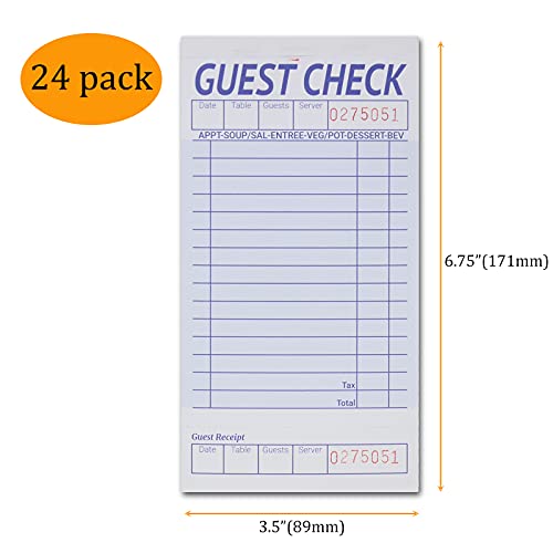 suituts 24 Pack Guest Check Book Board/Pads, Server Note Pads and Waitress Order Pads, Waitress Book for Restaurant, 1 Part Booked with 15 Lines, 50 Checks Per Book, with 6 Clips - Image 2