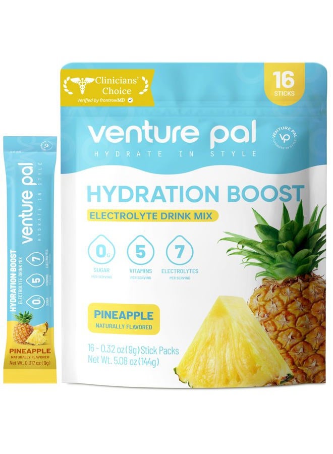 Venture Pal Sugar Free Electrolyte Powder Packets - Liquid Daily IV Drink Mix for Rapid Hydration & Party Recovery | 5 Vitamins & 7 Electrolytes| Keto Friendly | Non-GMO | Certified Vegan | 16 Sticks - Image 1