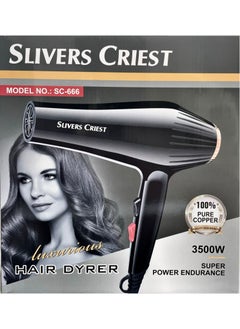 SILVER CREST Professional Hair Dryer, Super Endurance Strong Wind Electric Hair Dryer With Accessories 3500W Black  - Image 1