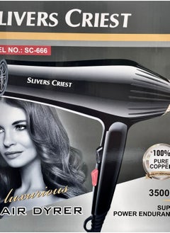 SILVER CREST Professional Hair Dryer, Super Endurance Strong Wind Electric Hair Dryer With Accessories 3500W Black  - Image 3