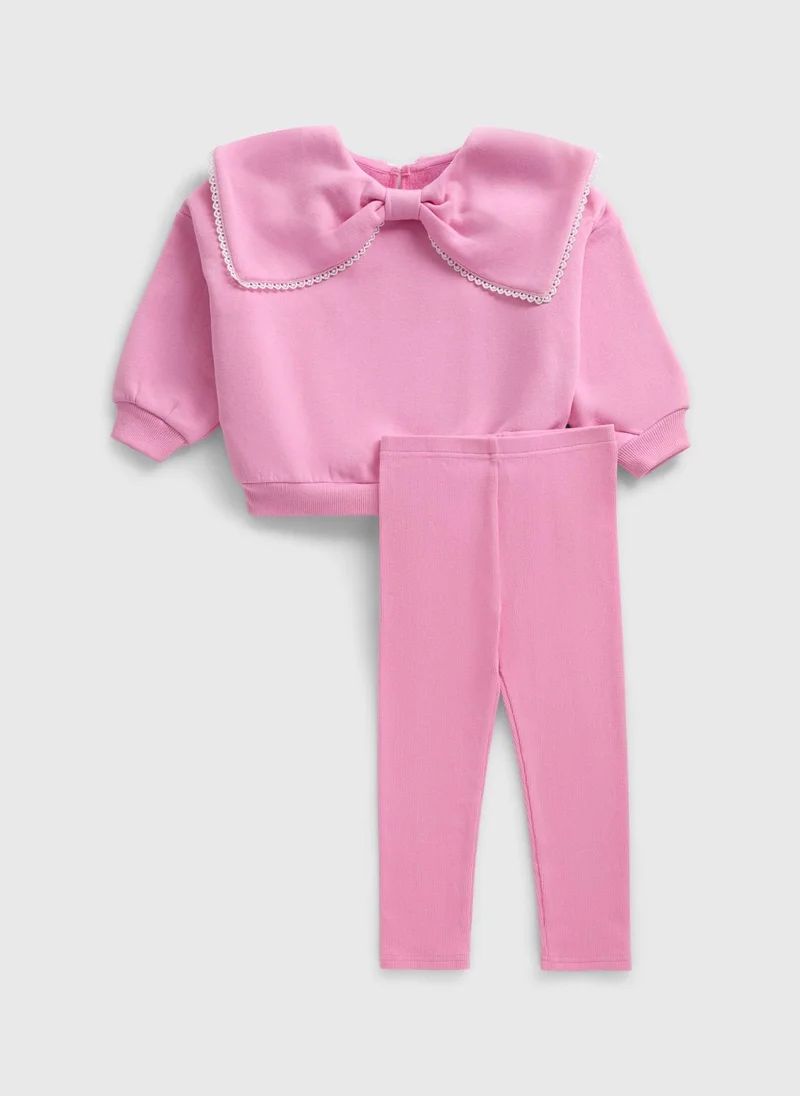 Matalan Girls Pink Bow Sweatshirt & Legging Set
