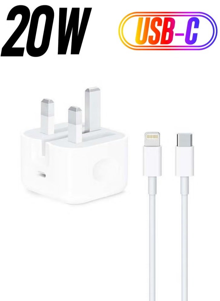 Hawk 20W Fast iPhone Charger | Fast USB C Wall Charger with 1m USB C to Lightning Cable Compatible with iPhone 14/14 Pro/14 Pro Max/13/12/SE2020/11/XR/XS Max/X/iPad - Image 1