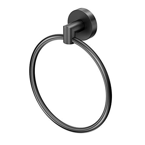 Gatco 4632MX Glam Towel Ring Matte Black Wall Mounted 65W Towel Holder Ring for Bathroom