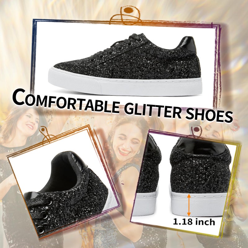 Jeekopeg Glitter Sparkly Fashion Sneakers Shoes Shiny Casual Shoes Bling Sequin Concert Low Cut Lace up Shoes(Black Glitter,11 Women/9 Men) - Image 5