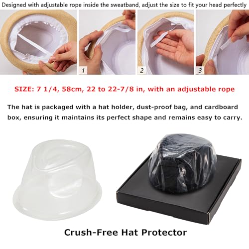 LADYBRO Black Fedora Hat for Men - Classic Wool Short Brim Trilby for Winter, 7 1/4 - Image 2