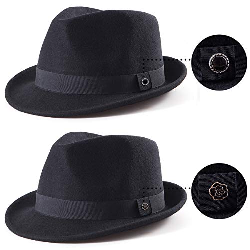 LADYBRO Black Fedora Hat for Men - Classic Wool Short Brim Trilby for Winter, 7 1/4 - Image 3