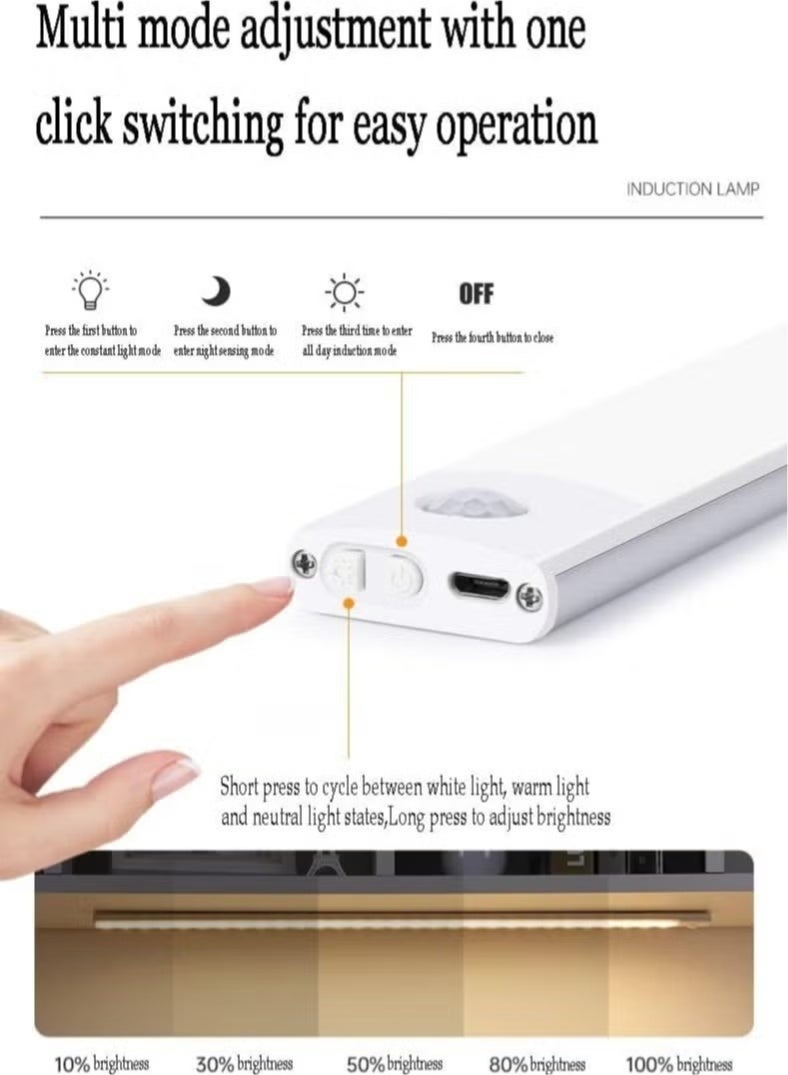 30cm Rechargeable Magnetic LED Under Cabinet Light for Kitchen, LED Wireless Wardrobe Light 3 Colors and Stepless Dimming-White - Image 5