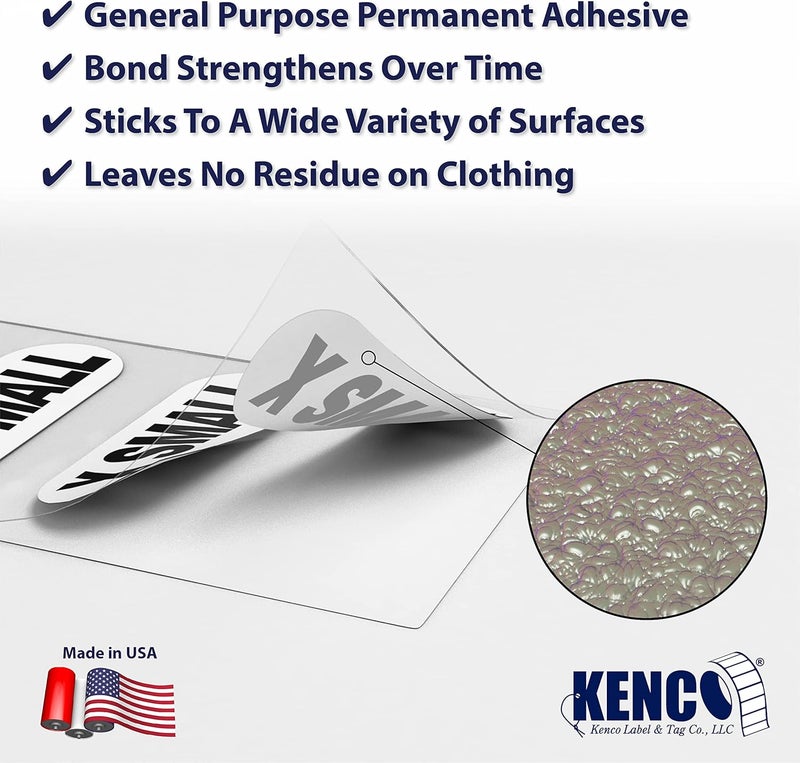 KENCO Clothing Size Strip Labels - 1.25" X 5" - 250 Strips Per Roll - Clear with Black and White Ink by (Extra Small) - Image 3