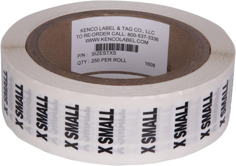 KENCO Clothing Size Strip Labels - 1.25" X 5" - 250 Strips Per Roll - Clear with Black and White Ink by (Extra Small) - Image 1