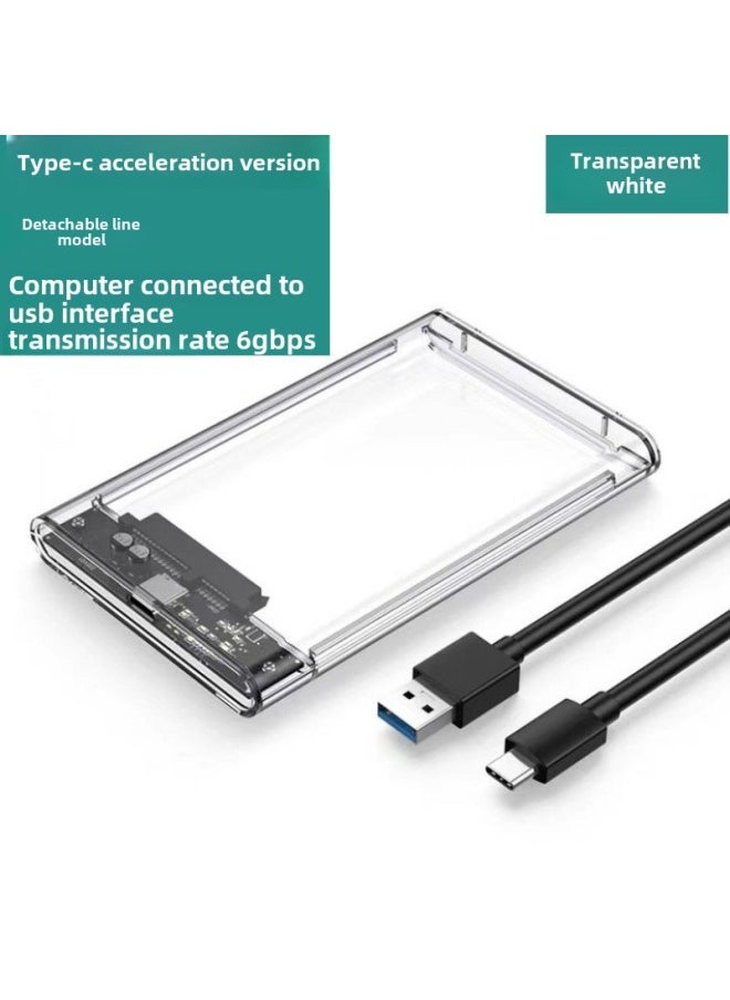 Generic External Transparent SSD Solid State Mechanical 2.5 Inch Notebook SATA Serial Port USB 3.0 High Speed Mobile Hard Disk Box-Color:Type-c 3.1 Transparent White Hard Drive Box  - Image 1
